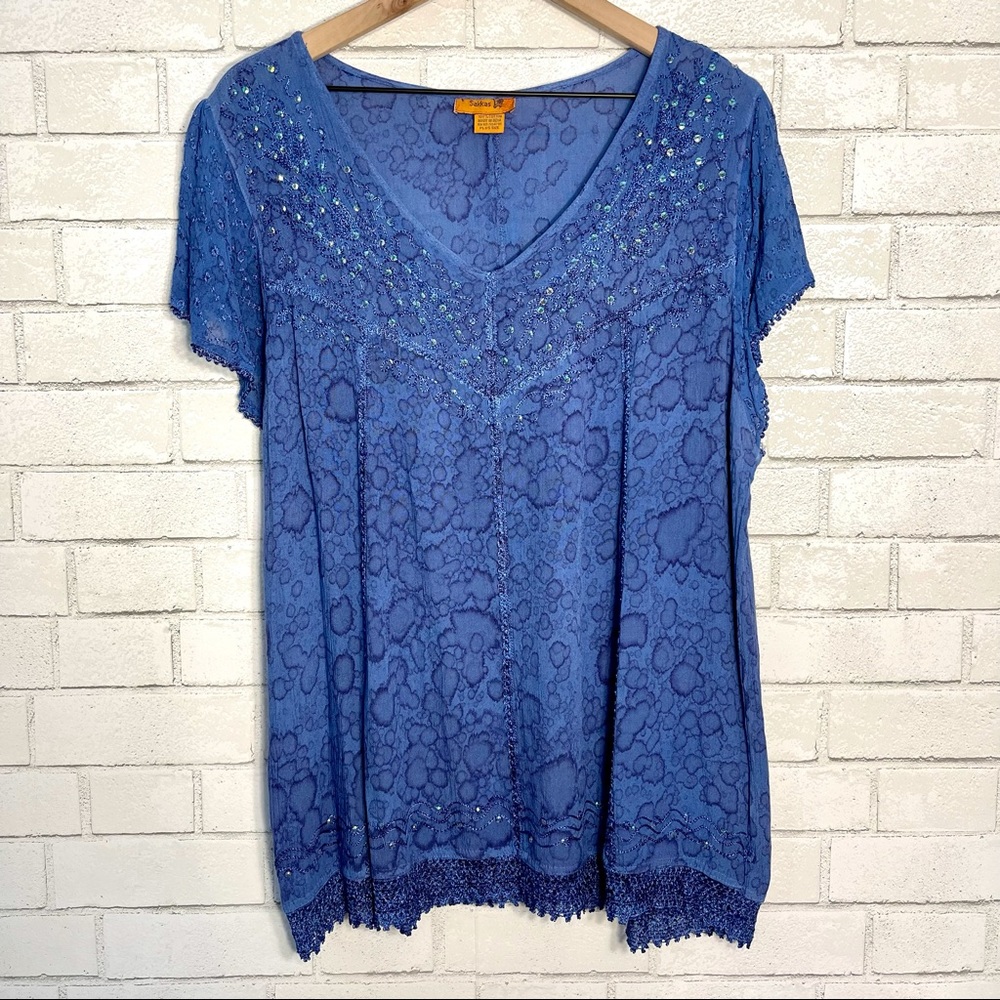 Blue Sakkas Top With Beautiful Details and Color Plus Size